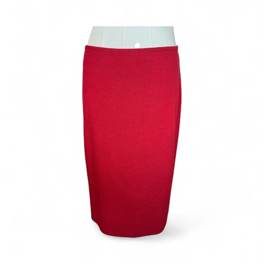 St. John Couture Red Knit Pencil Skirt Size 8 – Classic Santana Luxury Knit